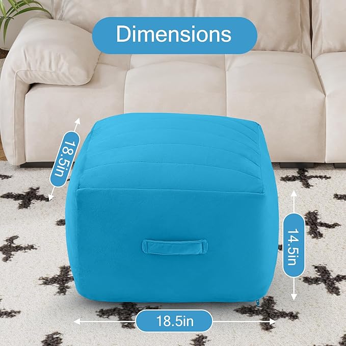MeMoreCool Square Stuffed Pouf Ottoman Foot Rest, Floor Pouf Foot Stool with Foam Chunk Filling, Soft Stuffed Ottoman Footrest for Living Room, Blue-Ruum Studio Home