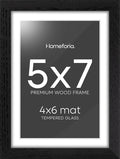 Homeforia 5x7 Picture Frame Black Wood, High End Oak 5by7 Black Wooden Frames with Mat 4x6 Print, 5 x 7 Frame Matted to 4 x 6 inch Photo, 7x5 Wall or Tabletop Frame, Tempered Glass, Wall Kit, Set of 1-Ruum Studio Home