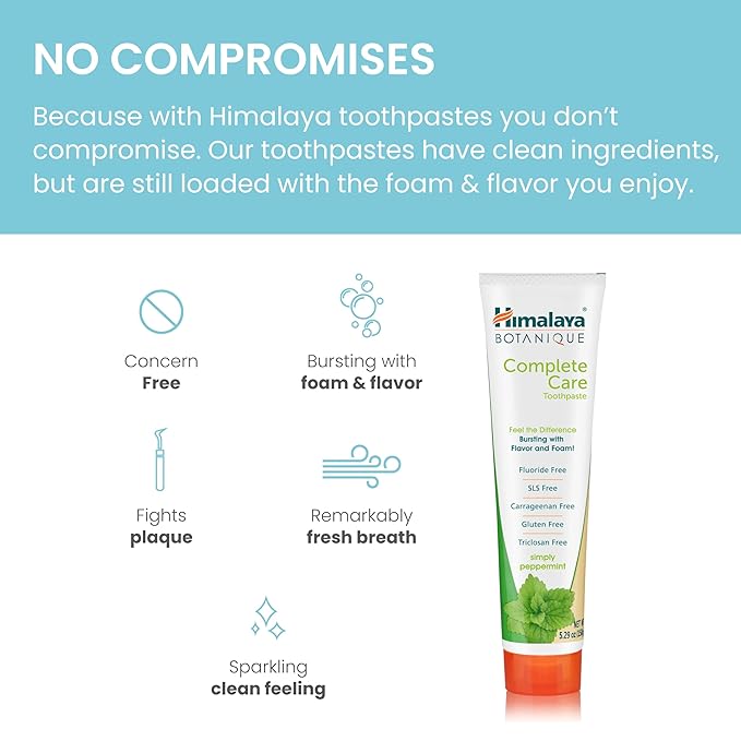 Himalaya Botanique Complete Care Toothpaste, Herbal, Peppermint Flavor, Fights Plaque, Freshens Breath, Fluoride Free, No Artificial Flavors, SLS Free, Cruelty Free, Foaming, 5.29 Oz, 4 Pack…-Ruum Studio Home