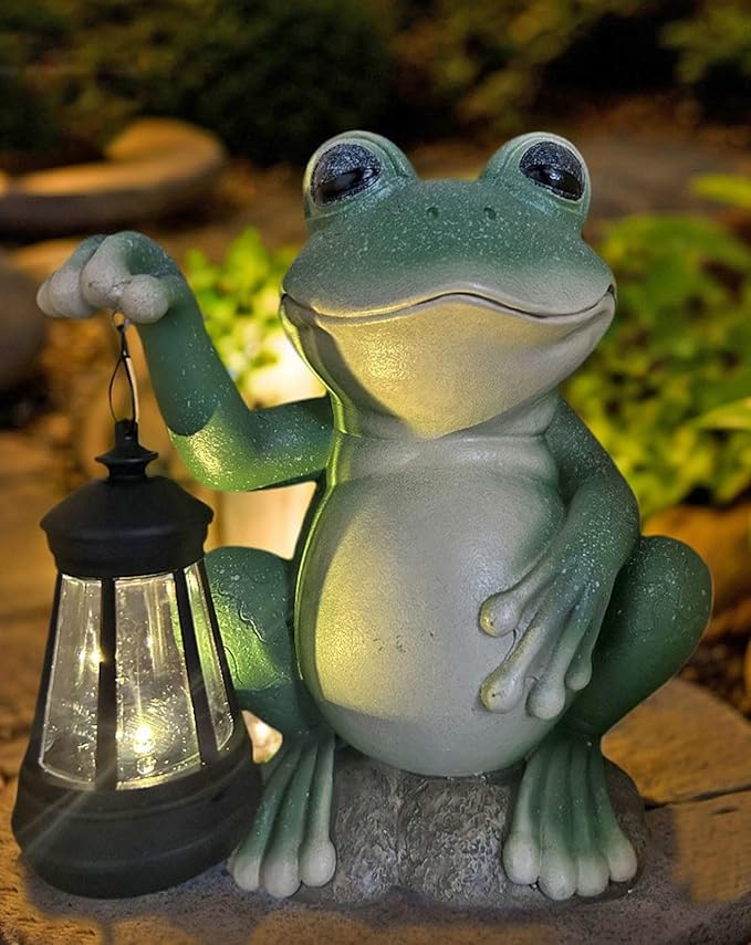 YODY Solar Garden Statues Outdoor Decor- Yard Decorations for Patio, Balcony, Backyard, Lawn Ornaments - Frog Figurines with LED Light- Unique Birthday House Warming Gifts for Women, Mom, Dad-Ruum Studio Home