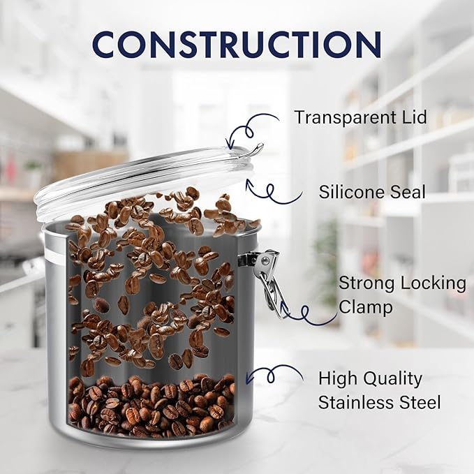 ENLOY 165oz Stainless Steel Airtight Canister for Kitchen, Large Flour Coffee Bean Tea Cereal Sugar Cookie Metal Food Storage Canisters with Clear Lid and Sturdy Locking Clamp-Ruum Studio Home