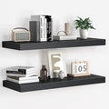 Floating Shelves - 2 Pack 9 Inch Rustic Wooden Wall Shelves - Extra Deeper & Thicker Wall Mounted Storage Shelf for Living Room, Kitchen, Farmhouse - 24" W x 9" D x 1.6" H - Rustic Black-Ruum Studio Home