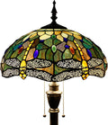 Tiffany Floor Lamp Stained Glass Lamp Standing Reading Light 16x16x70 Inch for Living Room (Amber Yellow Dragonfly)-Ruum Studio Home