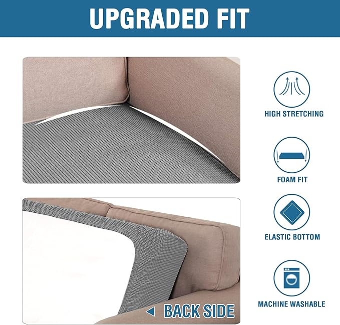 H.VERSAILTEX Super Stretch Individual Seat Cushion Covers Sofa Covers Couch Cushion Covers Slipcover Sets Thick Jacquard Textured Twill Fabric (1 Piece Loveseat Cushion Cover, Dove)-Ruum Studio Home