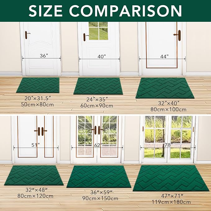 hicorfe Indoor Door Mat,Non Slip Door Mats,32"x48" Front Back Door Mat Rubber Backing,Absorbent Resist Dirt Entrance Inside Floor Mats for Entryway Washable Low-Profile(Evergreen)-Ruum Studio Home
