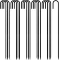 J Hook Rebar Stakes 36 Inch 3/8 Inch Diameter Steel Tent Stakes Heavy Duty Chain Link Fence Stakes Trampoline Stakes with Chisel Point End Metal Stakes for Ground, Canopy Swing Set, Black (16 Pcs)-Ruum Studio Home