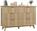 QUW Fluted Dresser for Bedroom with 6 Drawers, 47.2" Wide Modern Chest of Drawers with Metal Handle, Wooden Dresser TV Stand and Closet Clothes Storage Organizer for Living Room, Hallway, Natural Oak-Ruum Studio Home