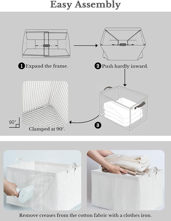 StorageWorks Storage Bins, Fabric Storage Bins for Shelves, Large Storage Baskets with Metal Frame, Closet Baskets and Bins with Handles, Gray and White Stripes, 2-Pack-Ruum Studio Home