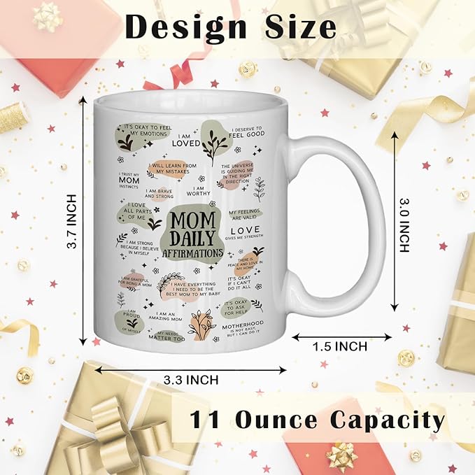 JINYO Boho Floral Mom Coffee Cup, Mother's Day Mugs Cups, Mother Birthday Gifts from Daughter Son, Mom Daily Affirmation Ceramic Coffee Tea Mug 11 oz-Ruum Studio Home