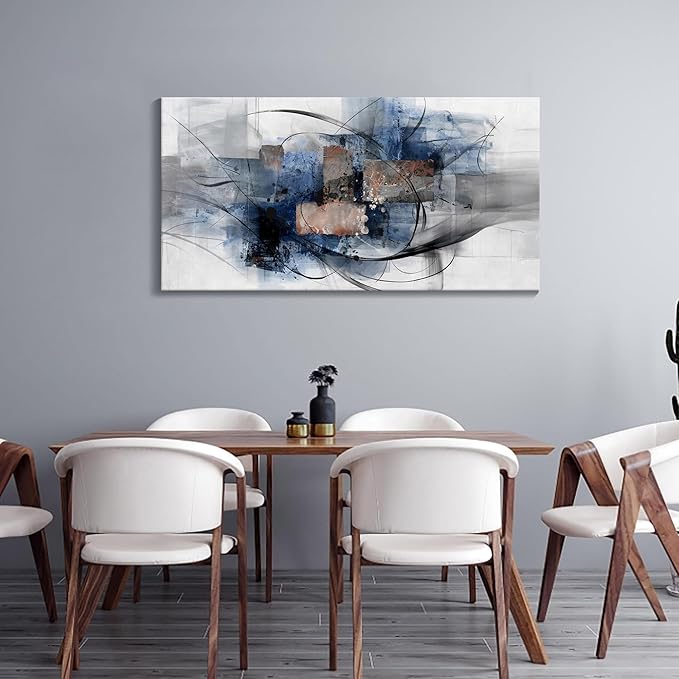 Mofutinpo Black and Blue Abstract Wall Art: Large, Modern Canvas Wall Art for Living Room, Bedroom, Office Decorations - Blue, Grey, Black and White Wall Decor Paintings & Pictures 20×40-Ruum Studio Home