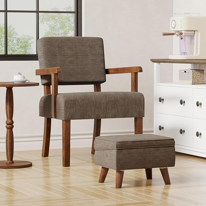 Accent Chair Set of 2 with Table, Living Room Chairs with Soft Seat & Armrests for Living Room Bedroom Reading Room Waiting Room (Brown), (AC01)-Ruum Studio Home