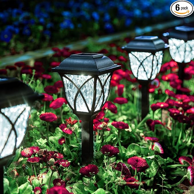 GIGALUMI Solar Lights Outdoor Waterproof, 6 Pack LED Solar Garden Lights, Solar Lights for Outside, Garden Decor for Yard, Patio, Landscape, Planter, Walkway (Cold White)-Ruum Studio Home