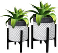 Planter with Stand Set of 2, Mid Century Plant Pots with Metal Legs Indoor, Modern Flower Pots with Drainage Holes, Decorative Garden Pot for Living Room, Office, Garden, or Balcony 10 & 12 inches-Ruum Studio Home