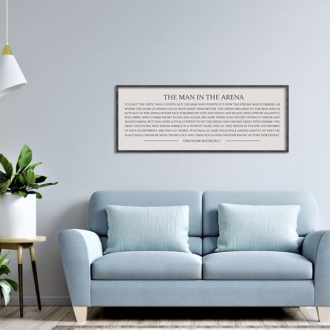 LuZhiQiang The Man in the Arena Wall Decor 40''x15'' Inspirational Quotes Office Wood Framed Sign Rustic Home Motivational Art For Man Entrepreneur Morden Living Room Wall Hanging Decor (Black)-Ruum Studio Home