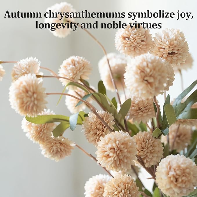 Fake Flowers in Vase for Centerpieces, Faux Flowers in Modern Ceramic Vase Set of 3 with 8 Artificial Autumn Chrysanthemums Home Decor-Ruum Studio Home