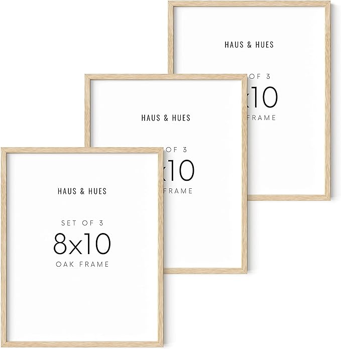 HAUS AND HUES Beige Wood Oak 8x10 Picture Frame, Set of 3 - Modern Wood Wall Art Display - Lightweight 8x10 Frame Set of 3 for Art Prints, Photos, Posters - Ready-to-Hang Vertically & Horizontally-Ruum Studio Home
