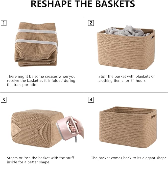 4 Pack Storage Baskets for Organizing, Woven Baskets for Shelves - Perfect for Toys, Books, Towels, and Clothes, Durable Gift Basket Bins Toy Storage, 12.7''L x9''W x7.8''H, Jute-Ruum Studio Home