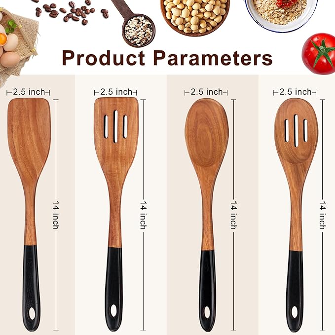 14 Inch Large Wooden Spoons for Cooking Utensils Set Acacia Wood Spatula Slotted Spoon Best Non Toxic Kitchen Utensil Long Mixing Spoon Spatulas Turner Stirring Serving Spoons Kitchen Use Tools-Ruum Studio Home