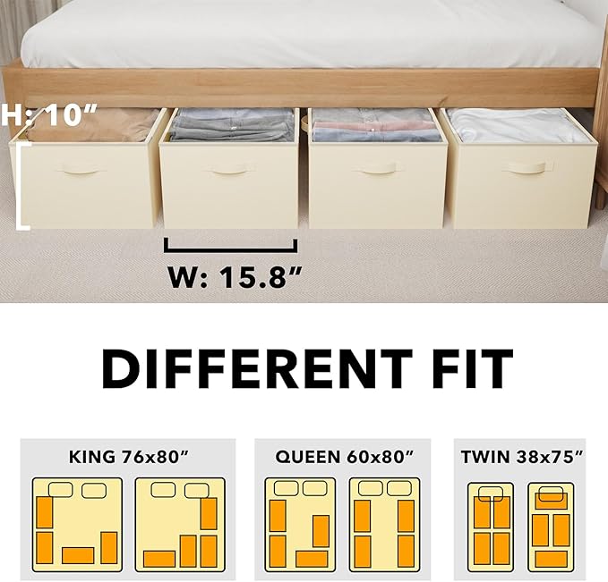 SpaceAid 4 Pack 10" High Under Bed Storage Containers, Large Underbed Storage Organizer Bins with Lids for Bedroom, Dorm, Clothes, Closet Organization, Bed Sheets and Blankets (Beige)-Ruum Studio Home