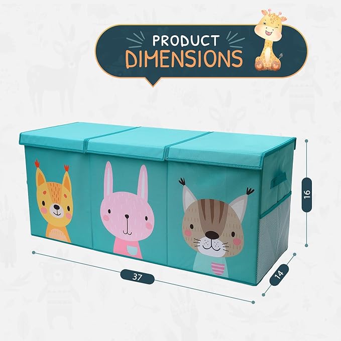 Extra Large Toy Storage Organizer with Lid - Sturdy, Collapsible Toy Chest Storage Box with Cute Design - Toys Bin with Dividers for Kids, Boys, Girls, Nursery, Bedroom, Play room 37"x16"x14"-Ruum Studio Home