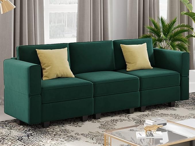 Belffin Modular Sofa Couch with Storage Seats Velvet 3 Seater Sofa for Living Room Green-Ruum Studio Home