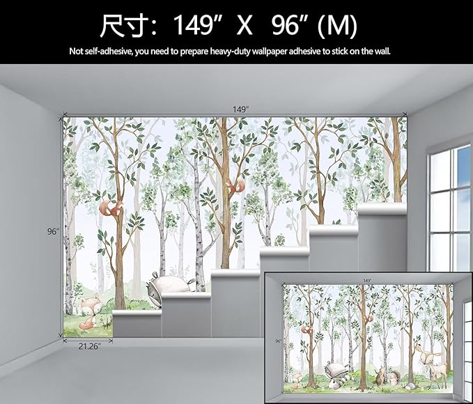 WFBHUA-Kids Wallpaper Watercolor Forest Cartoon Animals Wall Murals Suitable for Nursery Boys Girls Bedroom Room (Not Peel and Stick)-Ruum Studio Home