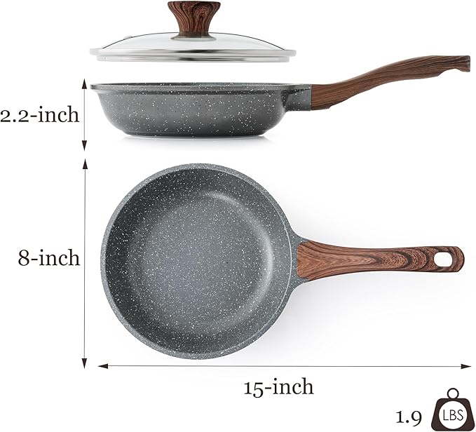 SENSARTE Nonstick Frying Pan Skillet with Lid, Omelet Pan with Cover, Healthy Egg Pan Chef's Pan, Kitchen Cooking Pan, PFOA Free (8inch + Glass Lid)-Ruum Studio Home