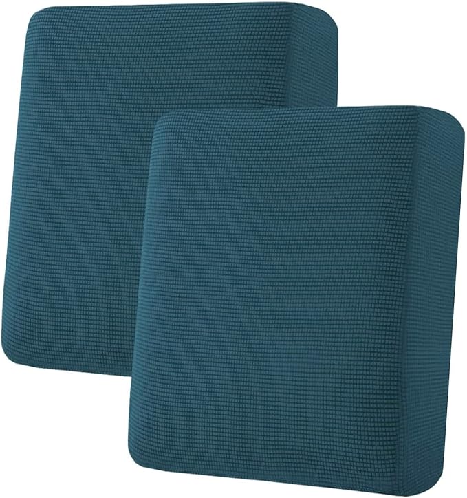H.VERSAILTEX Super Stretch Individual Seat Cushion Covers Sofa Covers Couch Cushion Covers Slipcover Sets Thick Jacquard Textured Twill Fabric (2 Piece Medium Sofa Cushion Covers, Deep Teal)-Ruum Studio Home