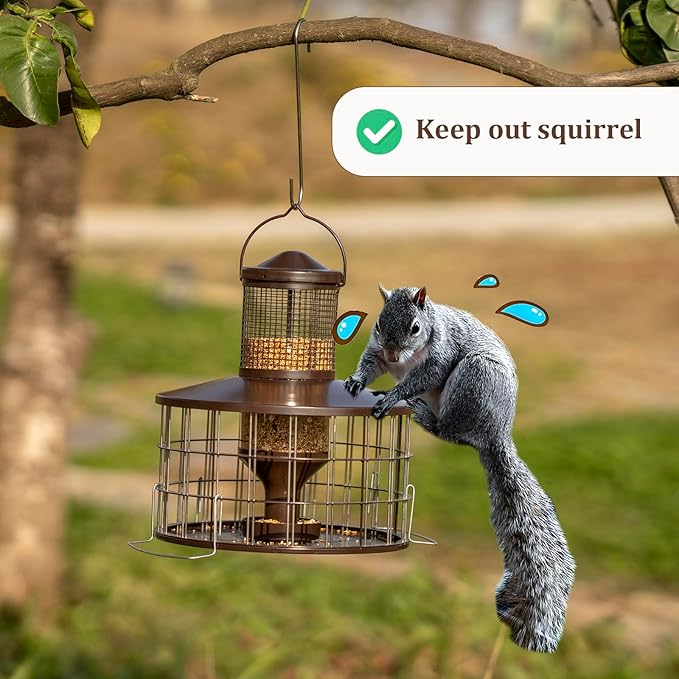 Upgraded Squirrel Proof Bird Feeders, 3Lbs Capacity Caged Bird Feeder, Innovative DIY Starling-Proof, Flexible Adjustment of Grille Size, Caged Seed Tube Feeders Outside Hanging(Copper)-Ruum Studio Home