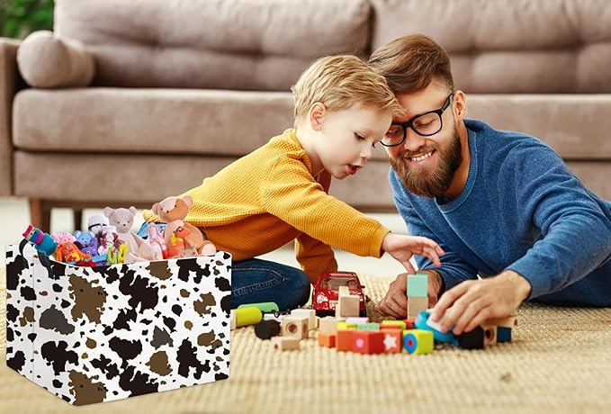 HIYAGON Rectangular Cow Basket Kids Basket Baby Storage Bin Toy Basket Organizer Box for Boys Room Decor(Cow)-Ruum Studio Home
