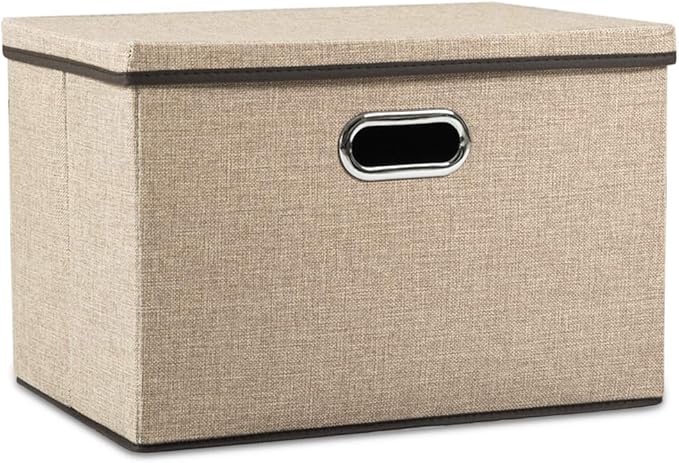 PRANDOM Large Collapsible Storage Bins with Lids [1-Pack] Jute Fabric Foldable Storage Boxes Organizer Containers Baskets Cube with Cover for Home Bedroom Closet Office Nursery (17.7x11.8x11.8)-Ruum Studio Home