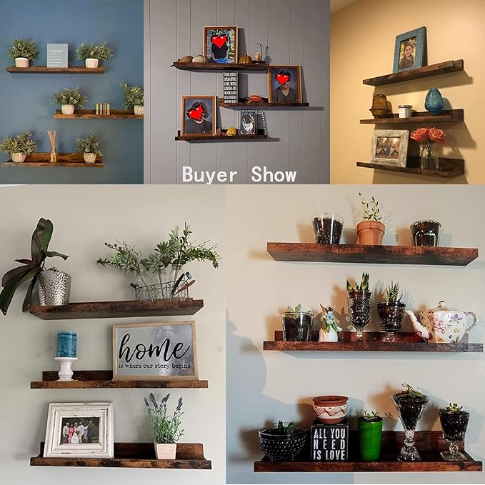 Giftgarden 24 Inch Floating Shelves Wall Mounted Set of 3, Rustic Large Wall Shelves Picture Ledge Shelf for Bedroom Living Room Bathroom Kitchen, 3 Different Sizes-Ruum Studio Home