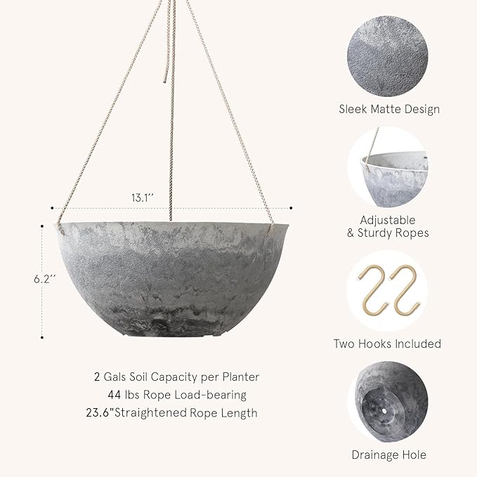 LA JOLIE MUSE Large Hanging Planters for Indoor Outdoor Plants, Hanging Flower Pots Marble Pattern (13.2 Inch,Set of 2)-Ruum Studio Home