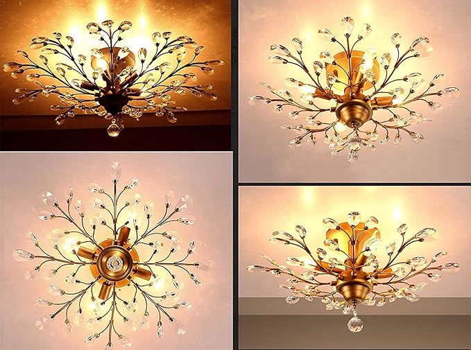 Ganeed Crystal Chandeliers,K9 Crystal Ceiling Light,Vintage Light Fixtures Pendant Lighting for Living Room Bedroom Restaurant Porch Hallway (4-Light,Golden)-Ruum Studio Home