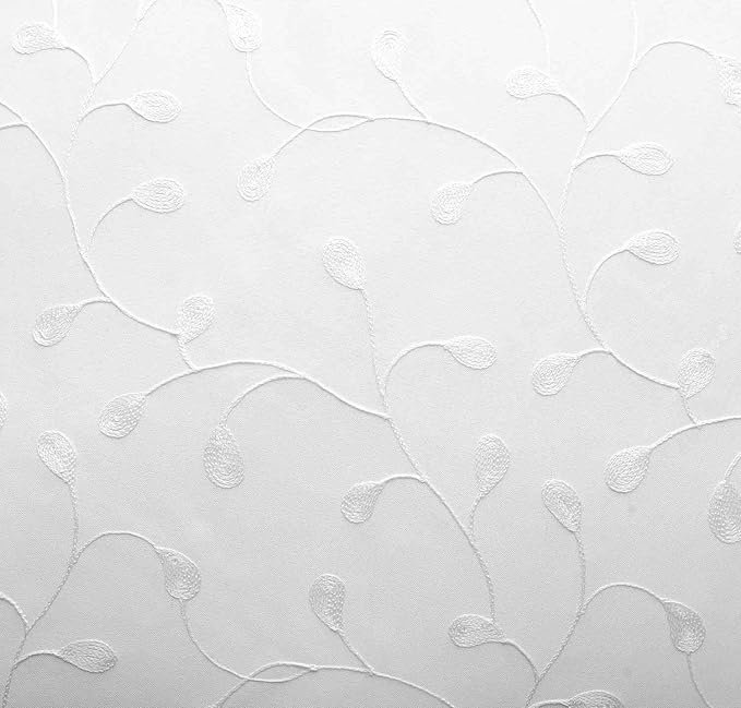 MIUCO Floral Embroidered Semi Sheer Curtains Faux Linen Grommet Window Curtains for Bedroom Living Room 84 Inches Long 2 Panels, Pure White-Ruum Studio Home