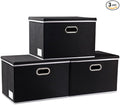 PRANDOM Large Foldable Storage Boxes with Lids [3-Pack] Fabric Collapsible Storage Bins Organizer Containers Baskets Cube with Cover for Home Bedroom Closet Office Nursery Black(17.7x11.8x11.8)-Ruum Studio Home