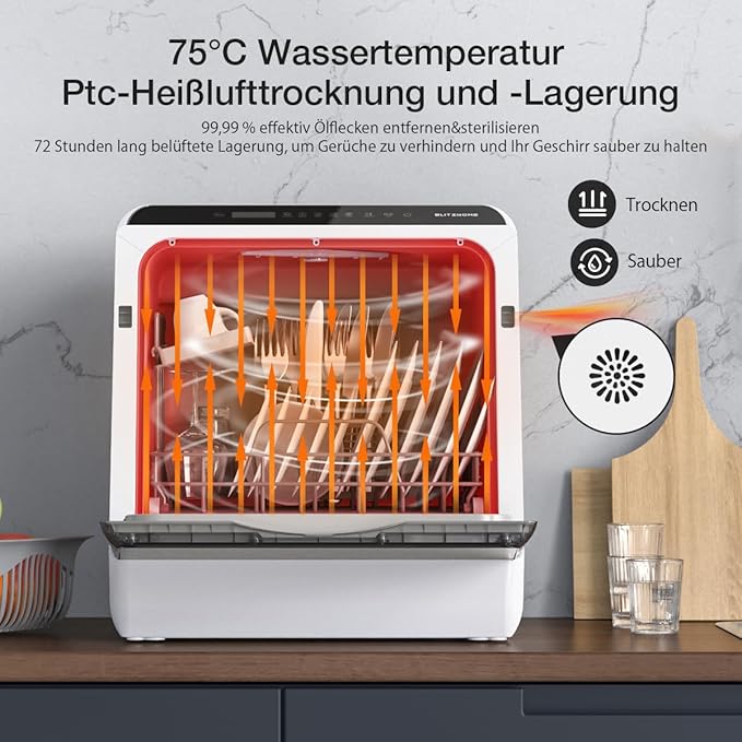 Portable Dishwasher Countertop, WIFI Smart Dishwasher, Compact Mini Dishwashers with 5L Built-in Water Tank, 6 Programs, 360° Dual Spray, High-Temp& Air-Dry Function, Fruit Cleaning-Ruum Studio Home