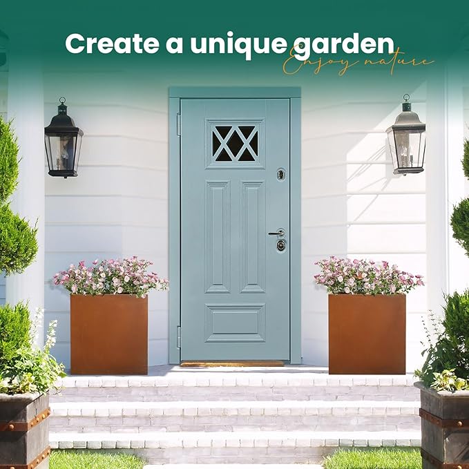 Corten Steel Planter Box Metal Outdoor Large Rectangular Rustic Durable Antique Detached for Commercial Residential Patio Deck and Backyard 17" x 17" x 18"-Ruum Studio Home