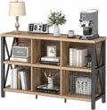 FATORRI 6 Cube Storage Organizer with Shelf, Long Wood and Metal Cubby Bookcase, Industrial Horizontal Bookshelf (Rustic Oak, 47 Inch)-Ruum Studio Home