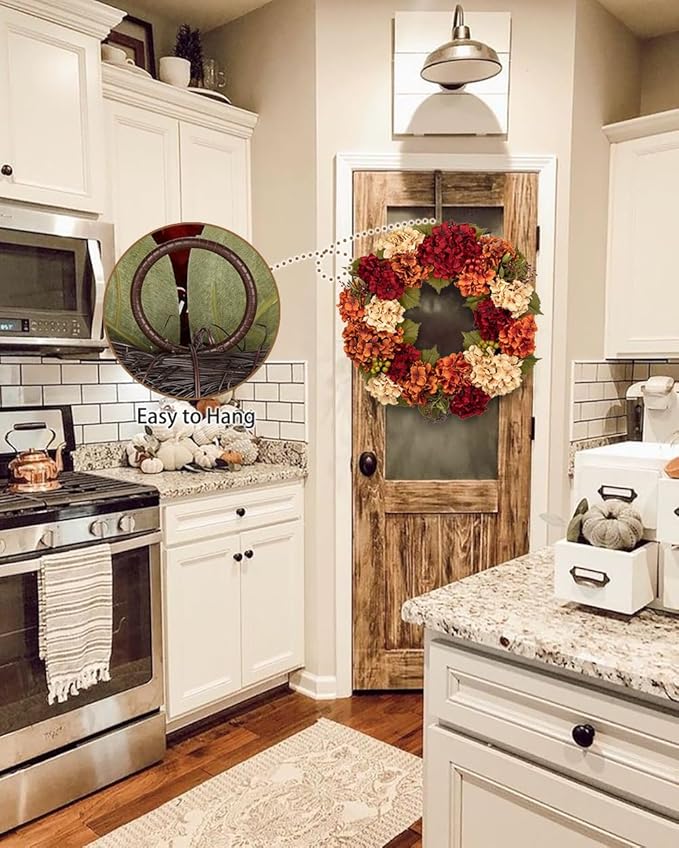 Fall Wreaths for Front Door, 24 inch Autumn Wreath with Hydrangeas Berries Large Fall Door Wreath Artificial Hydrangea Flowers Wreaths Autumn Decorations for Farmhouse Thanksgiving Harvest Door Wall-Ruum Studio Home