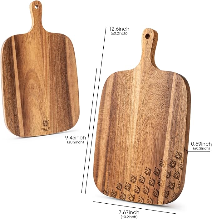 Acacia Wood Cutting Board - Wooden Kitchen Cutting Board for Meat, Cheese, Bread,Vegetables &Fruits- Charcuterie Board Cheese Serving Board with Handle,12" x 7”-Ruum Studio Home