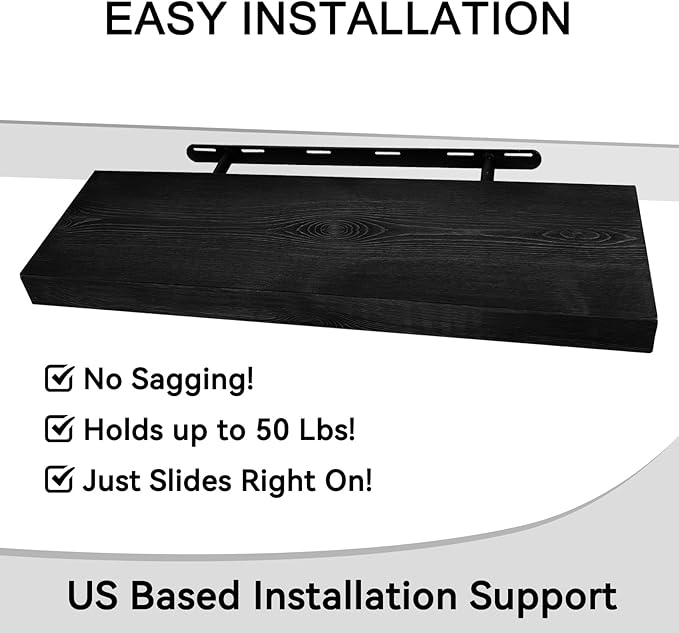 BGMG Wood Floating Shelves for Wall 30 inch Set of 2,Black Floating Shelves,Solid Wood Wall Mount Shelves for Bathroom Living Room Bedroom Kitchen Farmhouse -30x 6.7 x1.25 inch-Ruum Studio Home