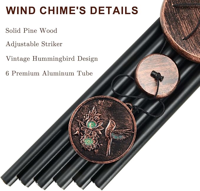 Wind Chimes for Outside, Hummingbird Deep Tone Vintage Wind Chime Outdoor Clearance, Sympathy/Memorial/Festivals/Birthday Gift for Mom Dad Grandma, Home Garden Patio Decor (34" Hummingbird)-Ruum Studio Home