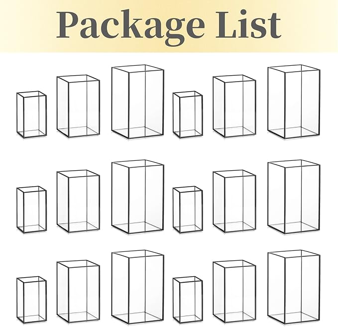 Glass Hurricane Candle Holder Large - Hewory 18pcs Black Rectangle Flower Holders Centerpiece for Table, Tall Floor Square Pillar Candle Lantern for Wedding, Anniversary, Party, Fireplace, Dining Room-Ruum Studio Home