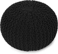 REDEARTH Round Pouf Foot Stool Ottoman - Hand Knitted Bean Bag - Cord Boho Pouffe - Cable Poof Footrest for Living Room - Nursery - Bedroom - Patio - 100% Cotton - Home Decor (19.5"x19.5"x14") - Black-Ruum Studio Home