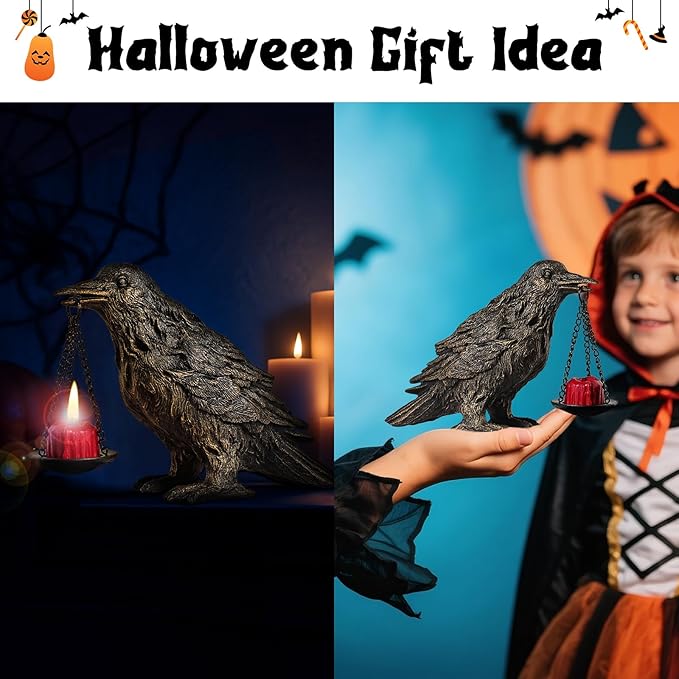Gothic Home Decor Fake Crow Light Holder Raven Lamp Tealight Candle Holder Resin Statue Half Gold-Ruum Studio Home