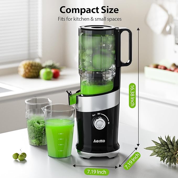 Aeitto Cold Press Juicer, Juicer Machines with 4.9" Large Feed Chute, Fits Whole Vegetables and Fruits, Professional Juice Maker, Easy to Clean, High Juice Yield, Easy to Assemble,Black-Ruum Studio Home