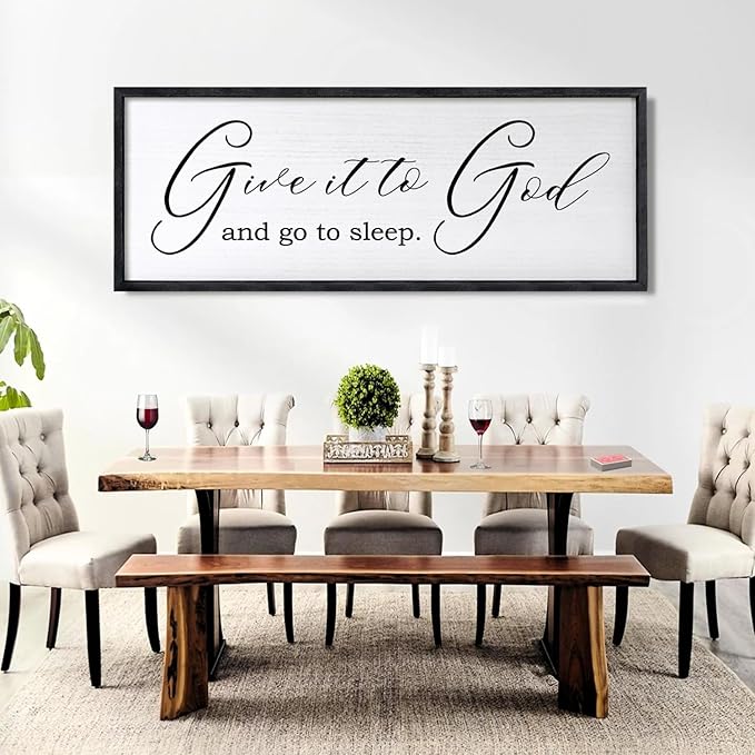 Give It To God And Go To Sleep Sign Wall Decor 40x15 Inch Large Farmhouse Master Bedroom Above Bed Hanging Wall Art Rustic Guest Room Wood Framed Over Bed Wall Decoration (Black)-Ruum Studio Home