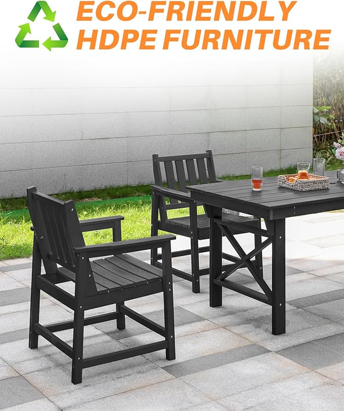 Patio Dining Chair Set of 2, HDPE Outdoor Dining Chair, Ergonomic HDPE Dining Chairs with Deep Seating, All Weather Outdoor Chairs Furniture for Backyard, Deck, Garden, Poolside, Obsidian-Ruum Studio Home