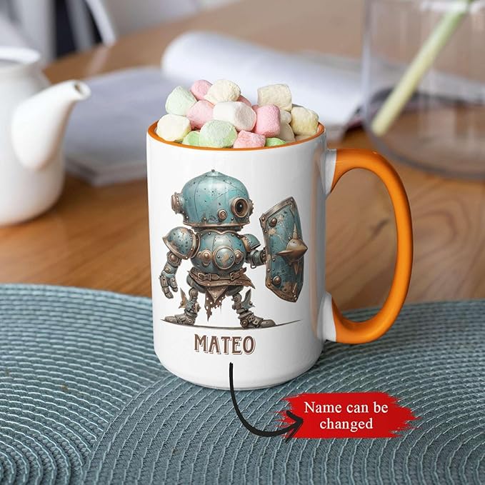 Custom Retro Robot Design Cup, Personalized Steampunk Robot Lover Ceramic Mug 11oz, Customized Coffee Cup With Name, Unique Mug Gift For Steampunk Enthusiast, Robot Cup On Birthday-Ruum Studio Home